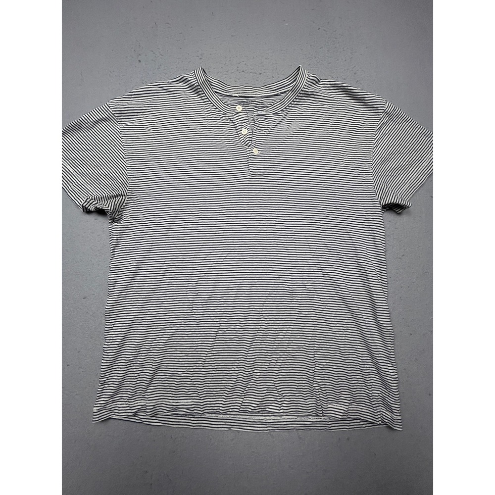 Abercrombie & Fitch Henley Shirt Cotton Blue White Striped XL Mens